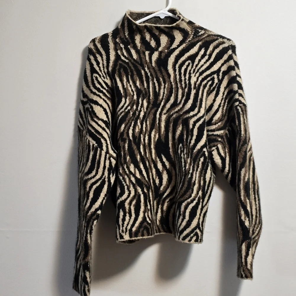 Zara Zebra Print Funnel Neck Knit Blend  Sweater - Picture 7 of 7